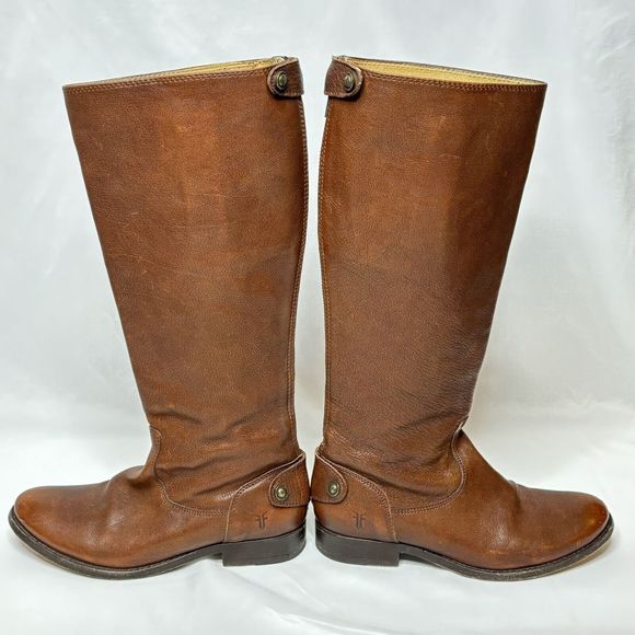 Frye Melissa Riding Moto Boots 6B Brown Leather Button Back Zip Tall Western - Picture 16 of 16
